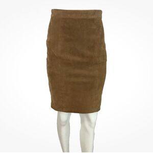 Vintage 90's Cayenne Sz 2 100% Suede Leather Knee Length Pencil Skirt Brown
